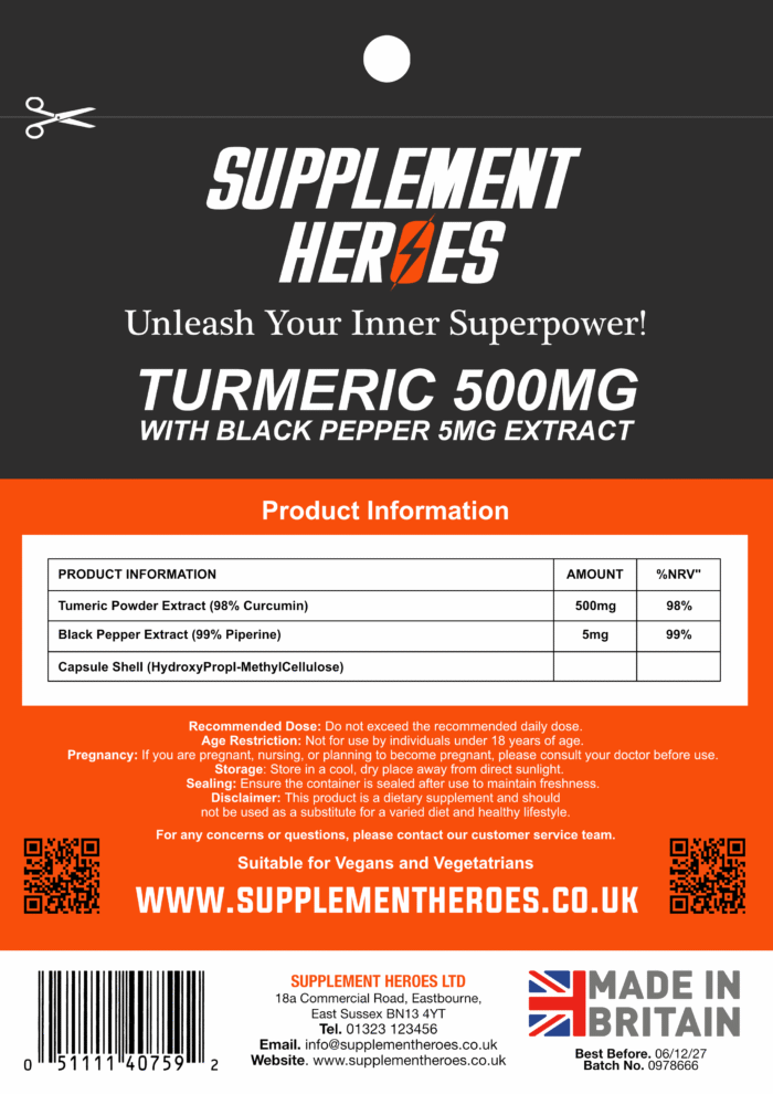 Tumeric 500mg Capsules Supplement x 60 - Image 2